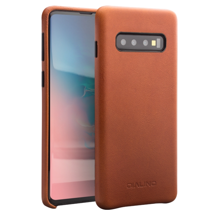 

For Samsung Galaxy S10 QIALINO Shockproof Cowhide Leather Protective Case(Brown)