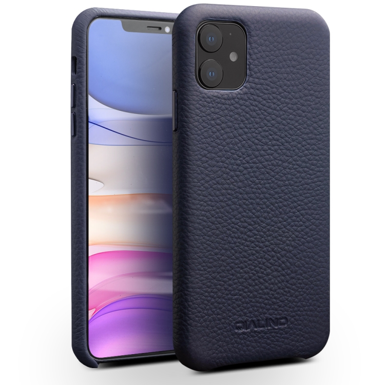

For iPhone 11 QIALINO Shockproof Top-grain Leather Protective Case(Royal Blue)