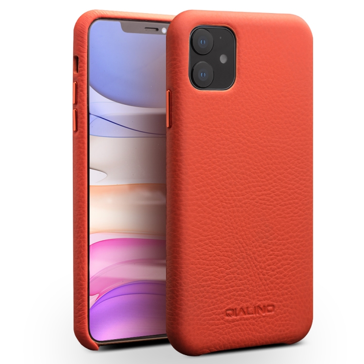 

For iPhone 11 QIALINO Shockproof Top-grain Leather Protective Case(Orange)