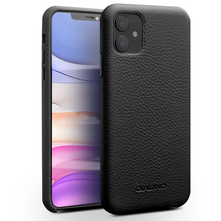 

For iPhone 11 QIALINO Shockproof Top-grain Leather Protective Case(Black)
