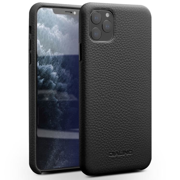 

For iPhone 11 Pro Max QIALINO Shockproof Top-grain Leather Protective Case(Black)