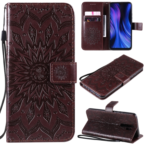 

For Xiaomi Redmi 9 Sun Embossing Pattern Horizontal Flip Leather Case with Card Slot & Holder & Wallet & Lanyard(Brown)