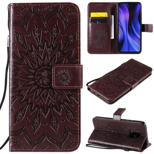 

For Xiaomi Redmi 10X 5G / 10X Pro 5G Sun Embossing Pattern Horizontal Flip Leather Case with Card Slot & Holder & Wallet & Lanyard(Brown)