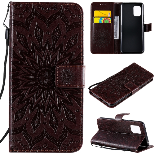 

For Xiaomi Mi 10 Lite 5G Sun Embossing Pattern Horizontal Flip Leather Case with Card Slot & Holder & Wallet & Lanyard(Brown)