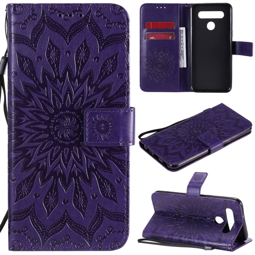 

For LG K41S & K51S Pressed Printing Sunflower Pattern Horizontal Flip PU Leather Case Holder & Card Slots & Wallet & Lanyard(Purple)