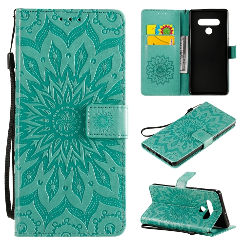 

For LG Stylo 6 Pressed Printing Sunflower Pattern Horizontal Flip PU Leather Case Holder & Card Slots & Wallet & Lanyard(Green)