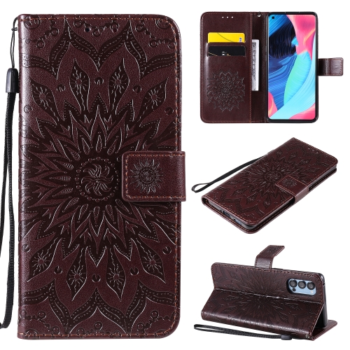 

For OPPO Reno4 Pro 5G Sun Embossing Pattern Horizontal Flip Leather Case with Card Slot & Holder & Wallet & Lanyard(Brown)