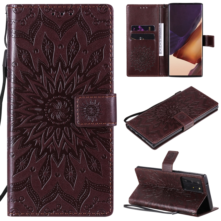 

For Samsung Galaxy Note20 Ultra 5G Sun Embossing Pattern Horizontal Flip Leather Case with Card Slot & Holder & Wallet & Lanyard(Brown)