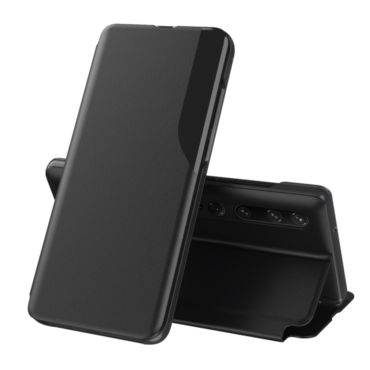 

For Xiaomi Mi 10 / Mi 10 Pro Side Display Magnetic Shockproof Horizontal Flip Leather Case with Holder(Black)