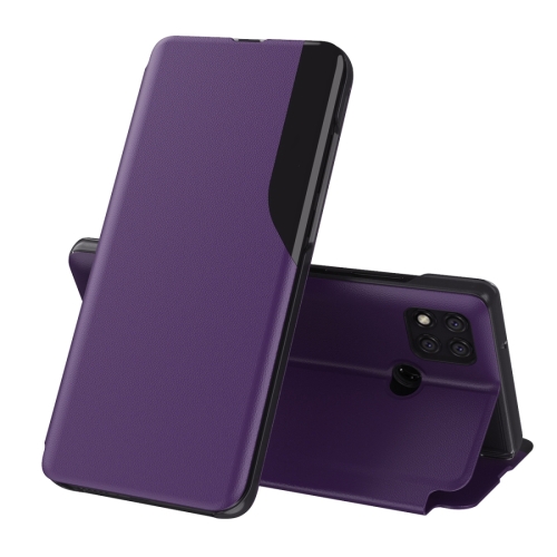 

For Xiaomi Redmi 9C Side Display Magnetic Shockproof Horizontal Flip Leather Case with Holder(Purple)