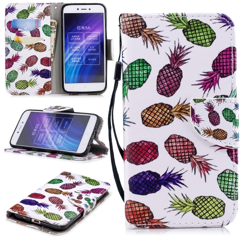 

For Xiaomi Redmi 5A Colored Drawing Pattern Horizontal Flip TPU + PU Leather Case with Holder & Card Slots & Wallet & Lanyard(Colored Pineapple)