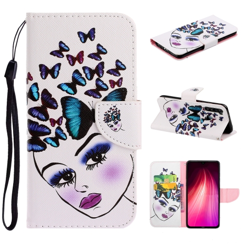 

For Xiaomi Redmi Note 8 Colored Drawing Pattern Horizontal Flip TPU + PU Leather Case with Holder & Card Slots & Wallet & Lanyard(Butterflies Girl)