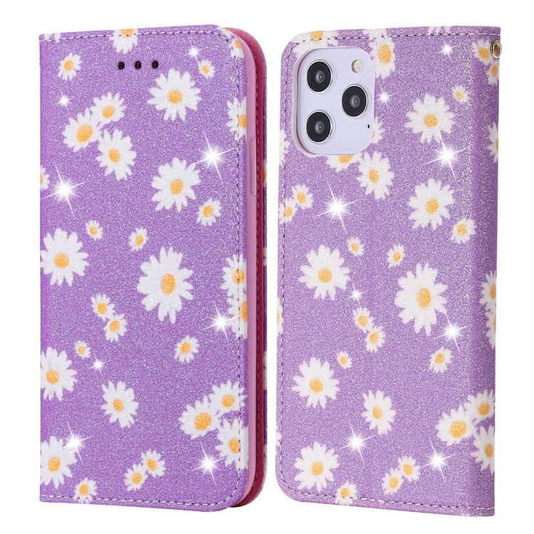 

For iPhone 12 Pro Max Glittering Daisy Magnetic Horizontal Flip Leather Case with Holder & Card Slots & Photo Frame(Purple)