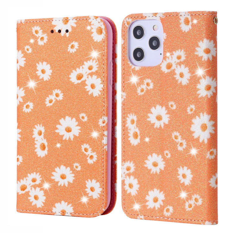 

For iPhone 12 Pro Max Glittering Daisy Magnetic Horizontal Flip Leather Case with Holder & Card Slots & Photo Frame(Orange)