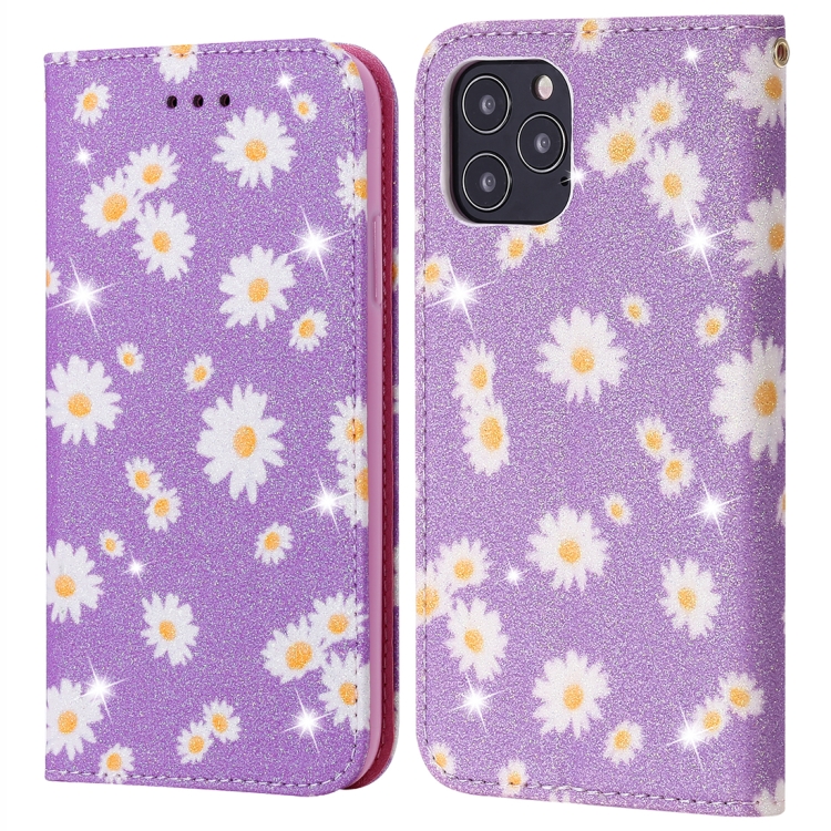 

For iPhone 12 / 12 Pro Glittering Daisy Magnetic Horizontal Flip Leather Case with Holder & Card Slots & Photo Frame(Purple)