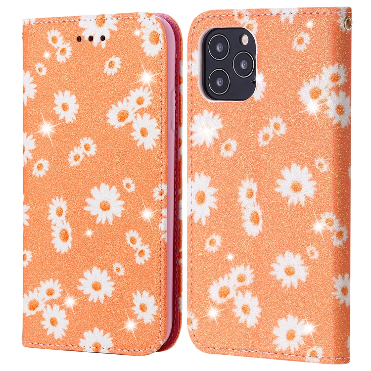 

For iPhone 12 / 12 Pro Glittering Daisy Magnetic Horizontal Flip Leather Case with Holder & Card Slots & Photo Frame(Orange)