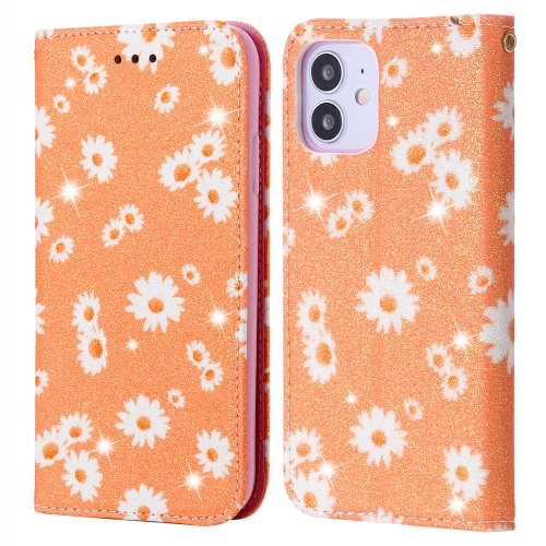 

For iPhone 12 mini Glittering Daisy Magnetic Horizontal Flip Leather Case with Holder & Card Slots & Photo Frame(Orange)