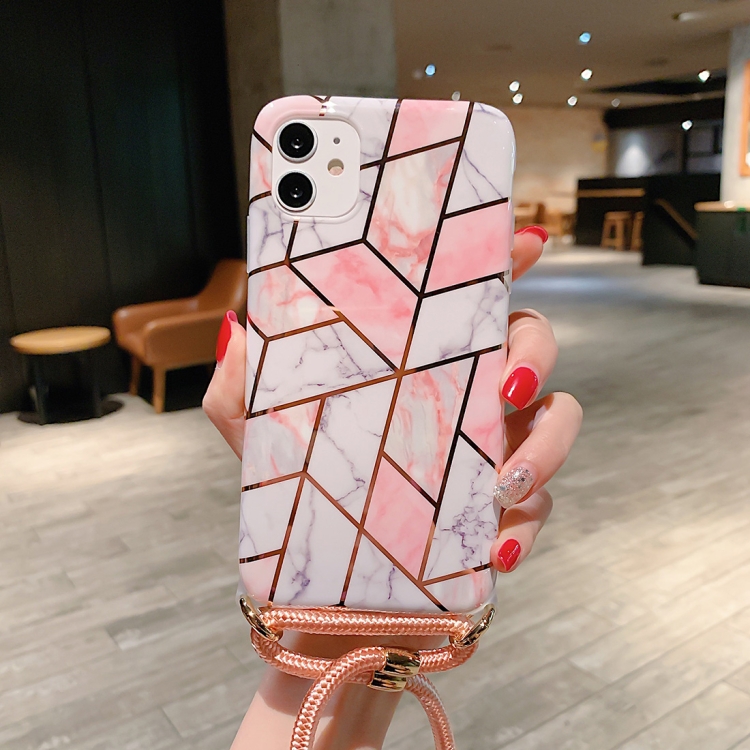 

For iPhone 11 Pro Max Plating Marble Pattern Soft TPU Protective Case with Shoulder Strap(Irregular)