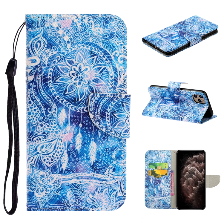 

For iPhone 11 Pro Colored Drawing Pattern Horizontal Flip TPU + PU Leather Case with Holder & Card Slots & Wallet & Lanyard(Blue Wind Chimes)