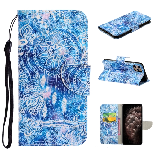 

For iPhone 11 Pro Max Colored Drawing Pattern Horizontal Flip TPU + PU Leather Case with Holder & Card Slots & Wallet & Lanyard(Blue Wind Chimes)