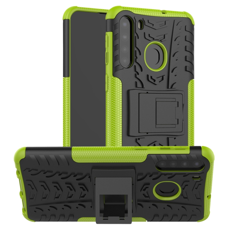 

For Samsung Galaxy A21 Tire Texture Shockproof TPU+PC Protective Case with Holder(Green)