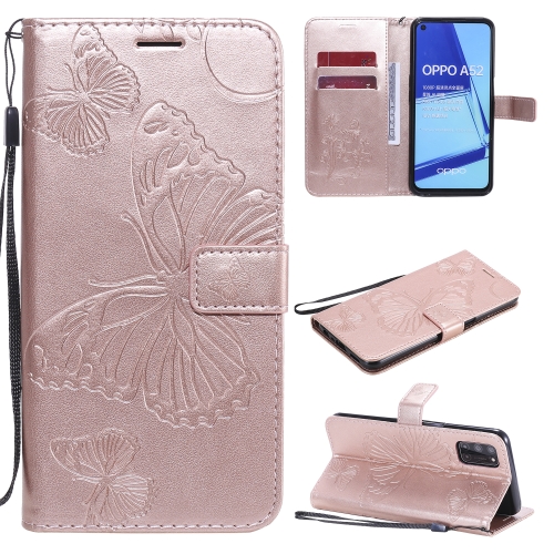 

For OPPO A52 / A72 / A92 3D Butterflies Embossing Pattern Horizontal Flip Leather Case with Holder & Card Slot & Wallet & Lanyard(Rose Gold)
