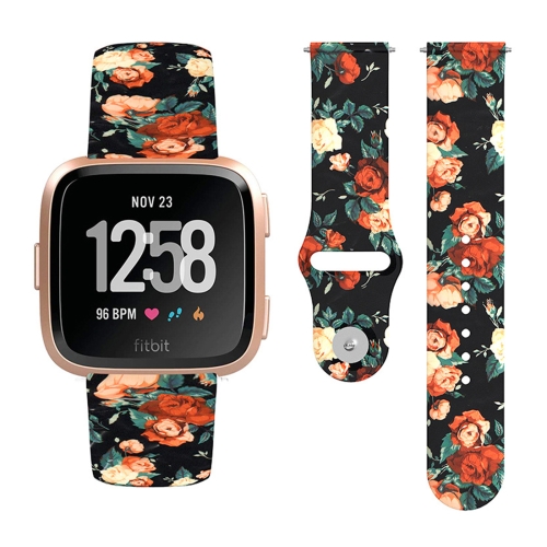 

For Fitbit Versa 2 / Lite 22mm Reverse Buckle Printed Silicone Strap(Red Rose)