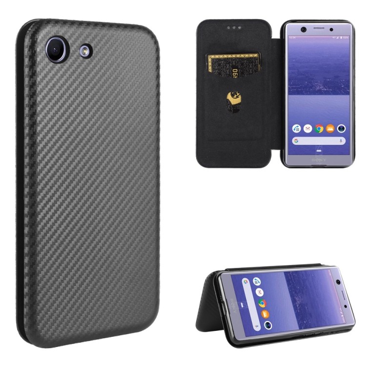 

For Sony Xperia Ace Carbon Fiber Texture Magnetic Horizontal Flip TPU + PC + PU Leather Case with Card Slot(Black)