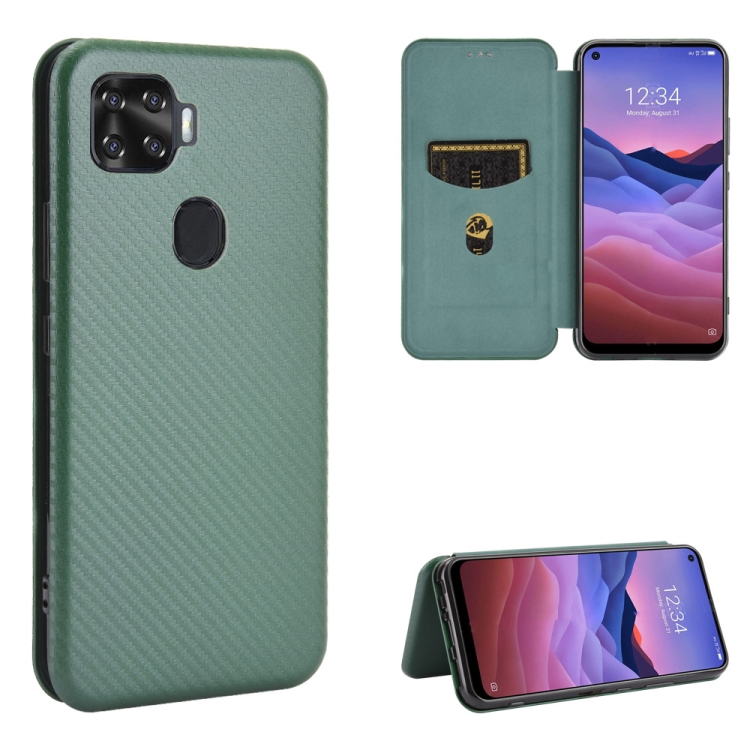 

For ZTE A1 ZTG01 5G Carbon Fiber Texture Magnetic Horizontal Flip TPU + PC + PU Leather Case with Card Slot(Green)