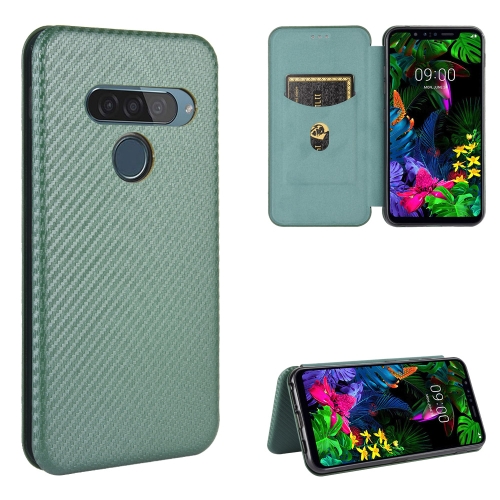 

For LG G8s ThinQ Carbon Fiber Texture Magnetic Horizontal Flip TPU + PC + PU Leather Case with Card Slot(Green)