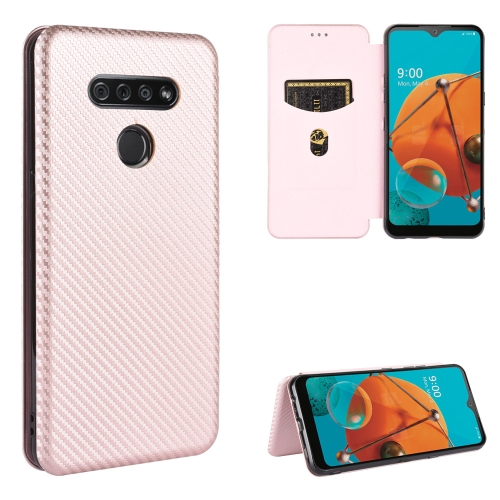 

For LG K51 / Q51 Carbon Fiber Texture Magnetic Horizontal Flip TPU + PC + PU Leather Case with Card Slot(Pink)