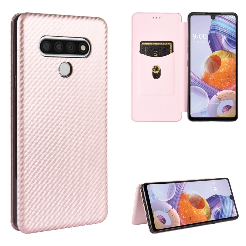 

For LG Stylo 6 Carbon Fiber Texture Magnetic Horizontal Flip TPU + PC + PU Leather Case with Card Slot(Pink)