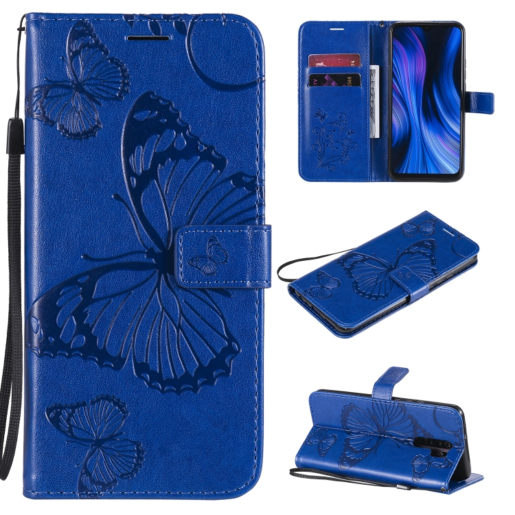

For Xiaomi Redmi 9 3D Butterflies Embossing Pattern Horizontal Flip Leather Case with Holder & Card Slot & Wallet & Lanyard(Blue)