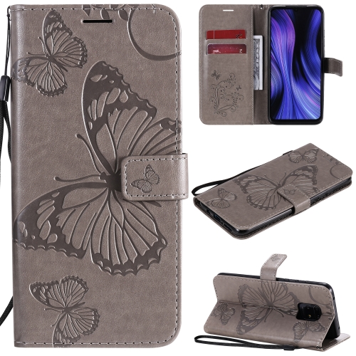 

For Xiaomi Redmi 10X 5G / 10X Pro 5G 3D Butterflies Embossing Pattern Horizontal Flip Leather Case with Holder & Card Slot & Wallet & Lanyard(Grey)