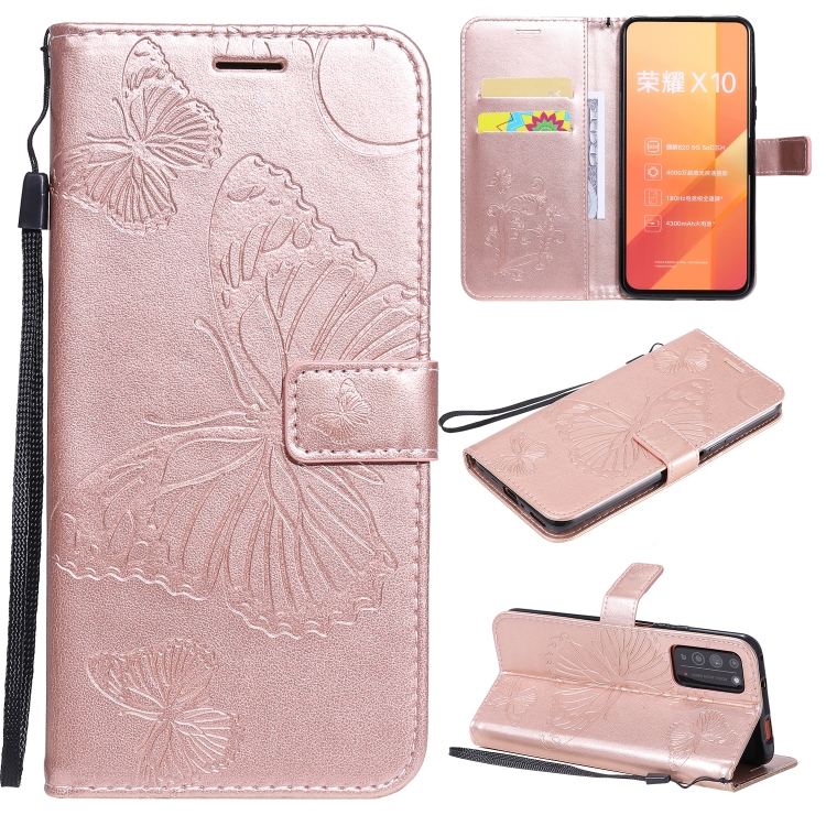

For Huawei Honor X10 3D Butterflies Embossing Pattern Horizontal Flip Leather Case with Holder & Card Slot & Wallet & Lanyard(Rose Gold)