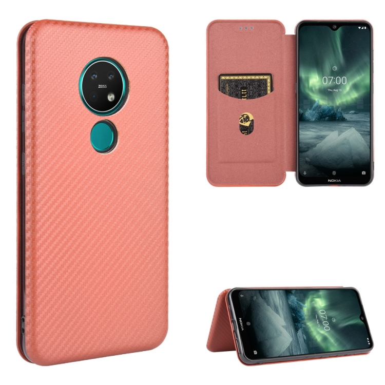 

For Nokia 7.2 & 6.2 Carbon Fiber Texture Magnetic Horizontal Flip TPU + PC + PU Leather Case with Card Slot(Brown)
