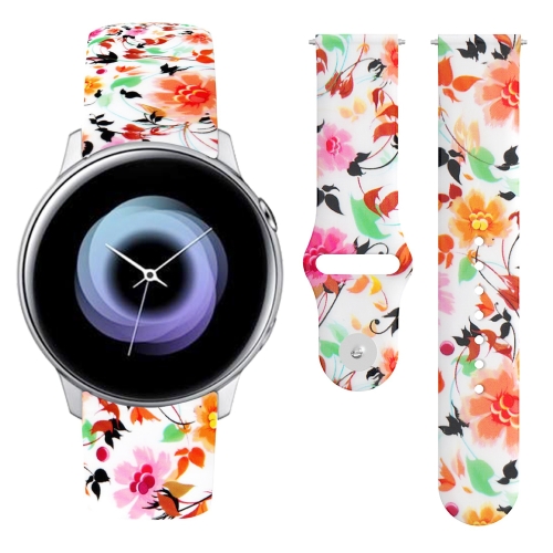 

For Samsung Galaxy Active2 20mm Reverse Buckle Printed Silicone Strap(Birds And Flowers)