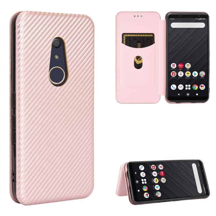 

For Fujitsu Arrows Be4 (F-41A) Carbon Fiber Texture Magnetic Horizontal Flip TPU + PC + PU Leather Case with Card Slot(Pink)
