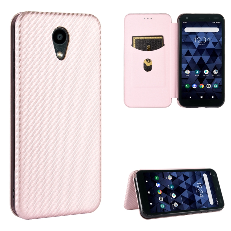 

For Kyocera DIGNO BX Carbon Fiber Texture Magnetic Horizontal Flip TPU + PC + PU Leather Case with Card Slot(Pink)