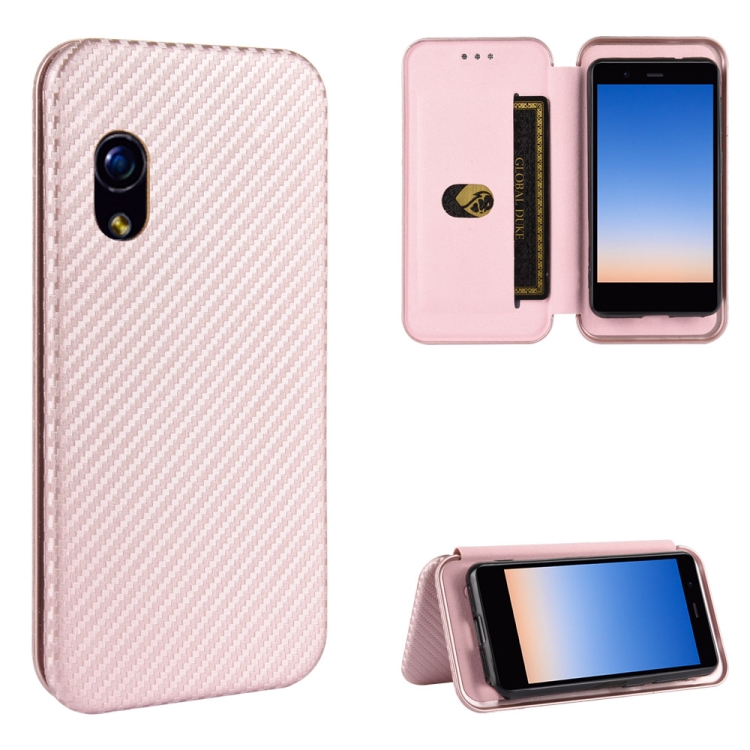 

For Rakuten mini Carbon Fiber Texture Magnetic Horizontal Flip TPU + PC + PU Leather Case with Card Slot(Pink)