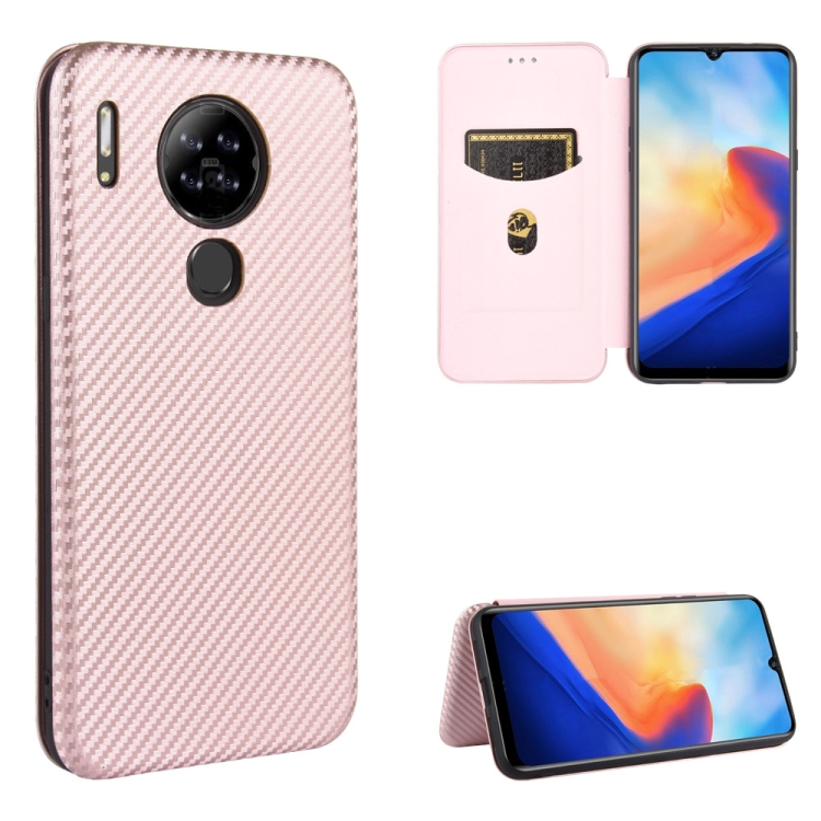 

For Blackview A80 Carbon Fiber Texture Magnetic Horizontal Flip TPU + PC + PU Leather Case with Card Slot(Pink)