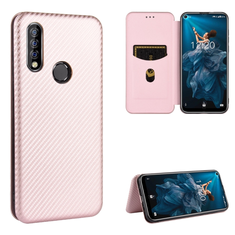 

For Oukitel C17 / C17 Pro Carbon Fiber Texture Magnetic Horizontal Flip TPU + PC + PU Leather Case with Card Slot(Pink)