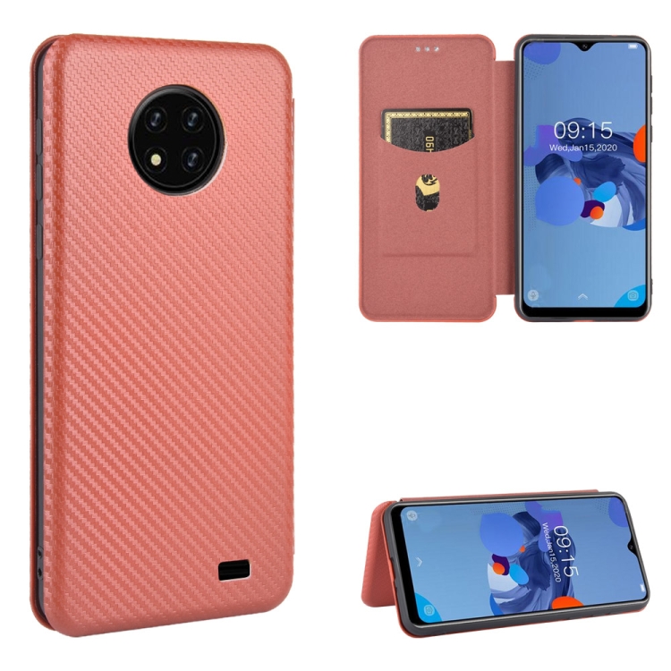 

For Oukitel C19 Carbon Fiber Texture Magnetic Horizontal Flip TPU + PC + PU Leather Case with Card Slot(Brown)