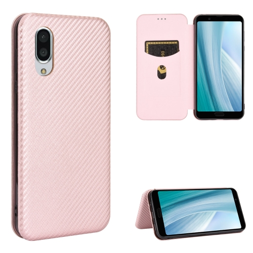 

For Sharp Aquos Sense3 Plus SH-RM11 Carbon Fiber Texture Magnetic Horizontal Flip TPU + PC + PU Leather Case with Card Slot(Pink)