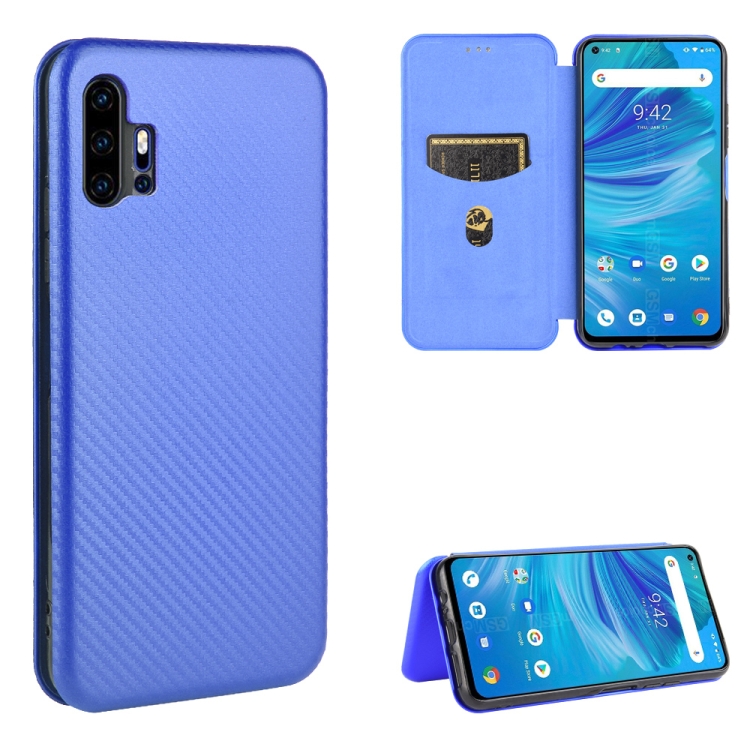 

For UMIDIGI F2 Carbon Fiber Texture Magnetic Horizontal Flip TPU + PC + PU Leather Case with Card Slot(Blue)
