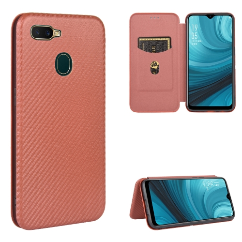 

For OPPO A7(AX7) / A5s / AX5s / A12 Carbon Fiber Texture Magnetic Horizontal Flip TPU + PC + PU Leather Case with Card Slot(Brown)