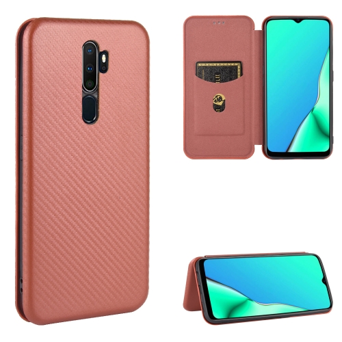 

For OPPO A9 (2020) / A11 / A11X / A5 (2020) Carbon Fiber Texture Magnetic Horizontal Flip TPU + PC + PU Leather Case with Card Slot(Brown)