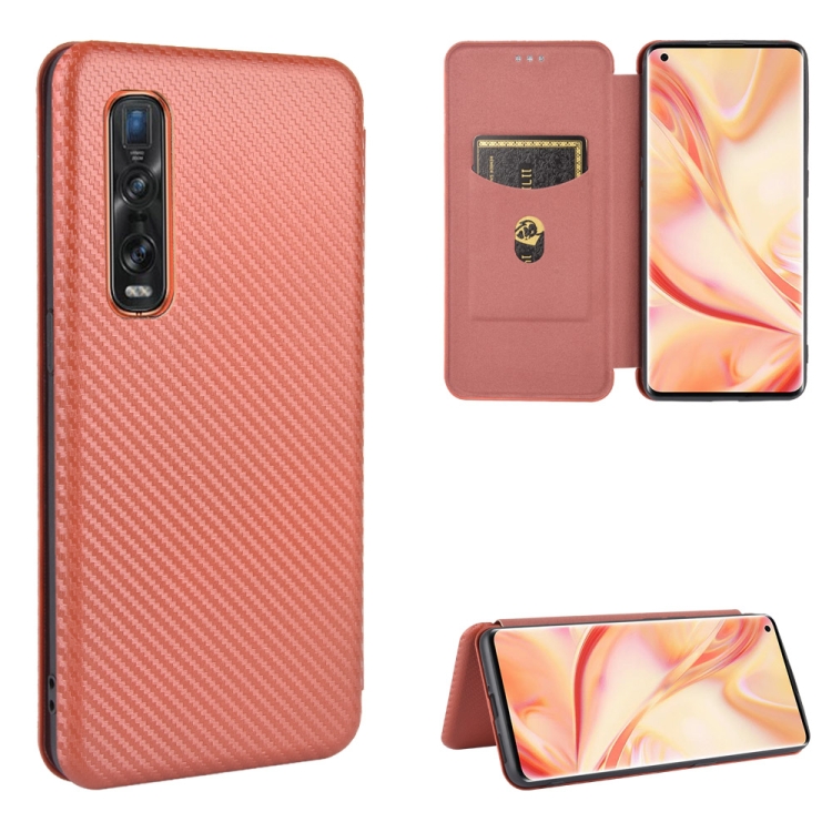 

For OPPO Find X2 Pro Carbon Fiber Texture Magnetic Horizontal Flip TPU + PC + PU Leather Case with Card Slot(Brown)