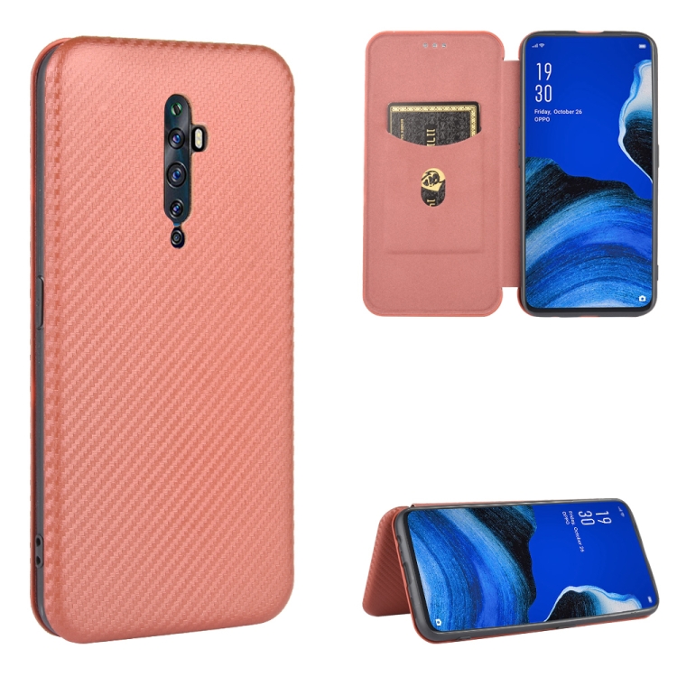

For OPPO Reno2 Z / F Carbon Fiber Texture Magnetic Horizontal Flip TPU + PC + PU Leather Case with Card Slot(Brown)