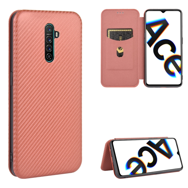 

For OPPO Rnoe Ace Carbon Fiber Texture Magnetic Horizontal Flip TPU + PC + PU Leather Case with Card Slot(Brown)